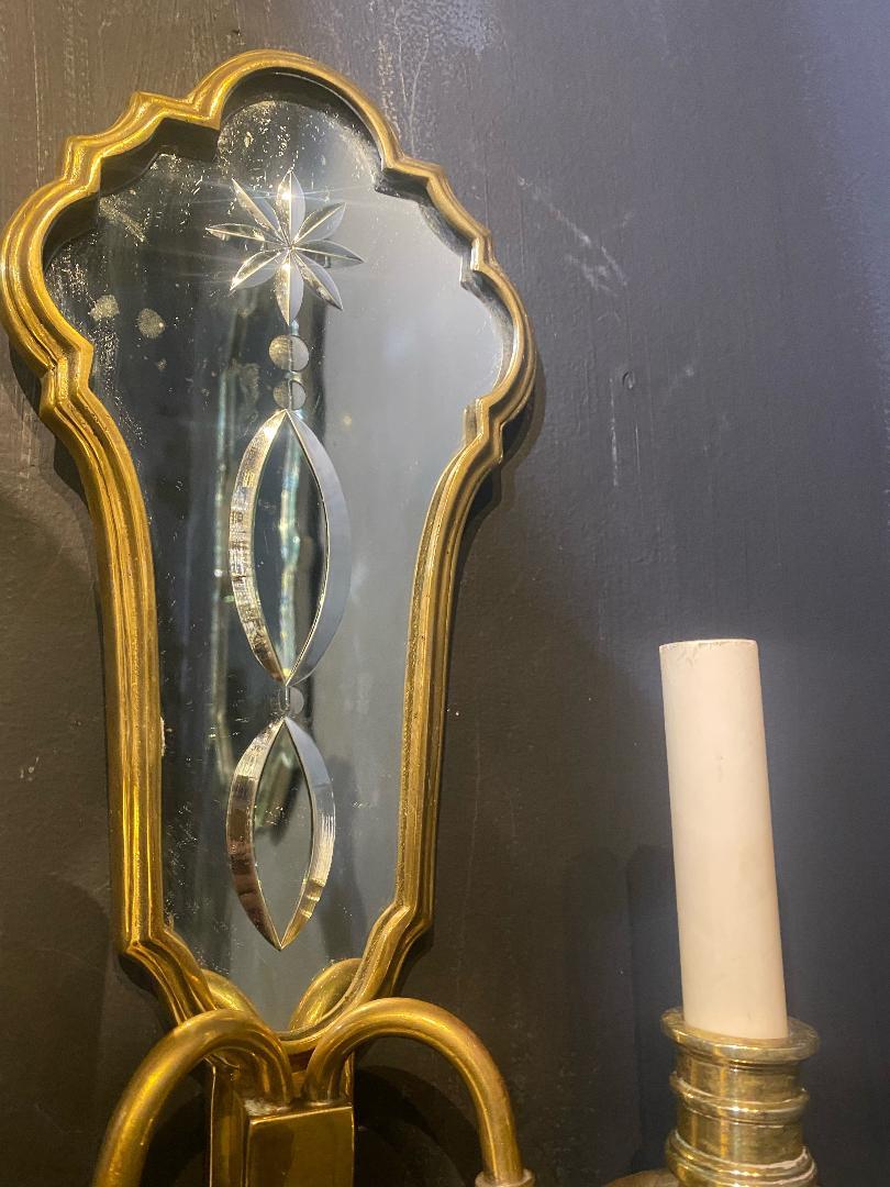 American 1920's Caldwell Sconces with Etched Mirror Backplate For Sale