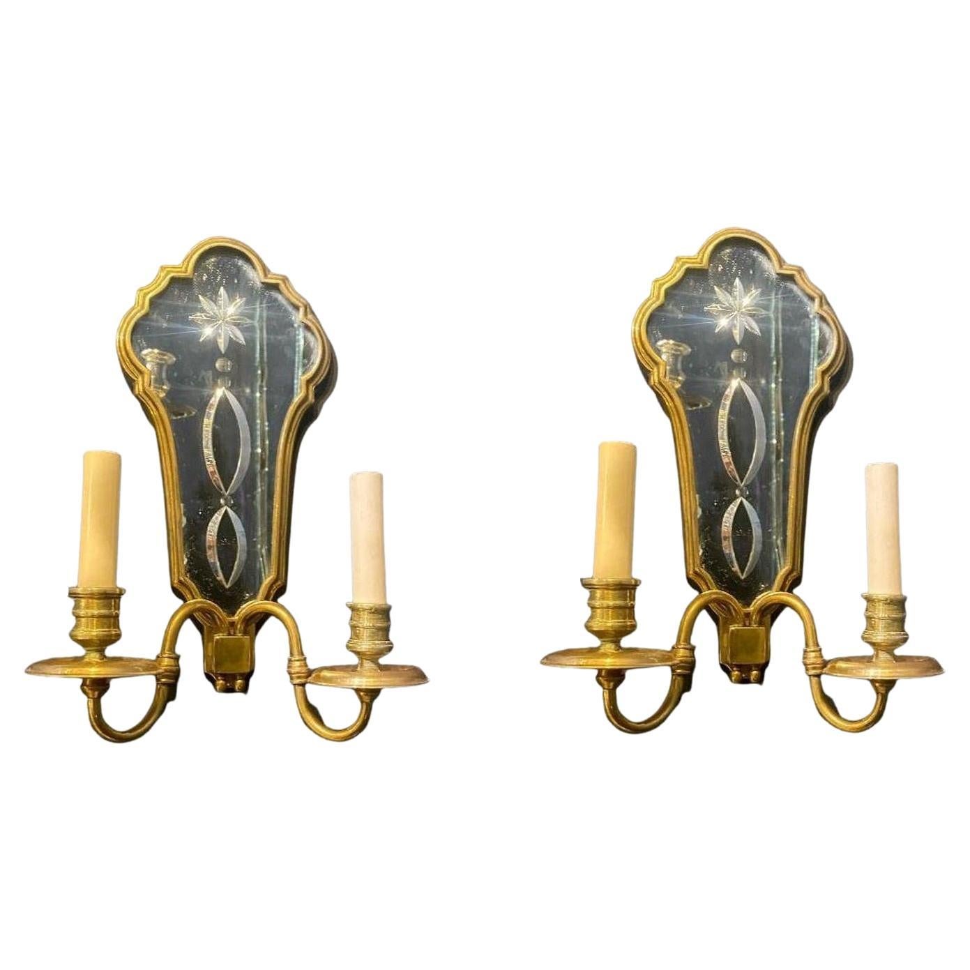 1920's Caldwell Sconces with Etched Mirror Backplate
