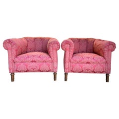 Vintage Pair of 1920s Club Chairs in Damask Floral Design