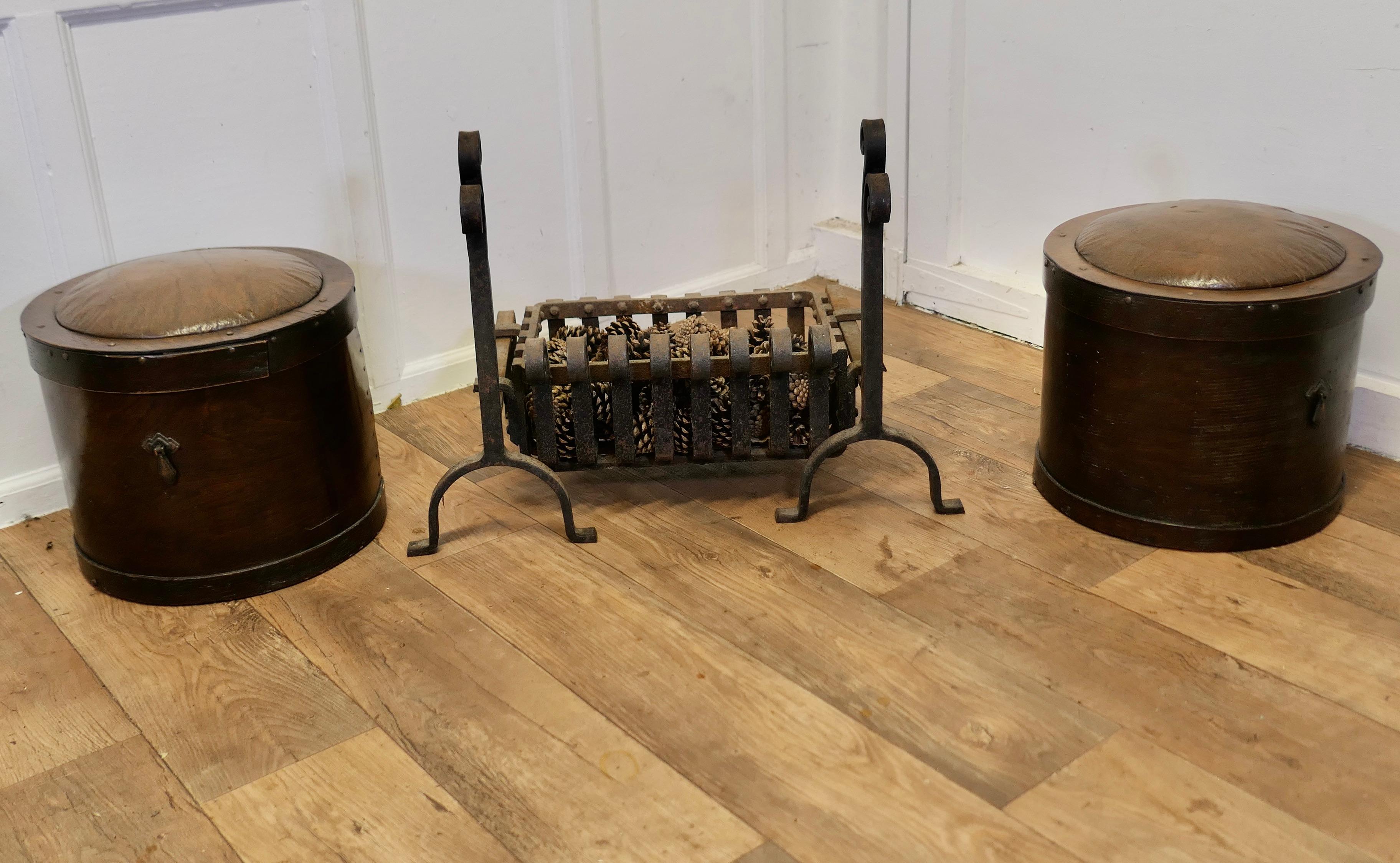 A Pair of 1920s Fireside Stools for Coal and Logs  An attractive pair   For Sale 2