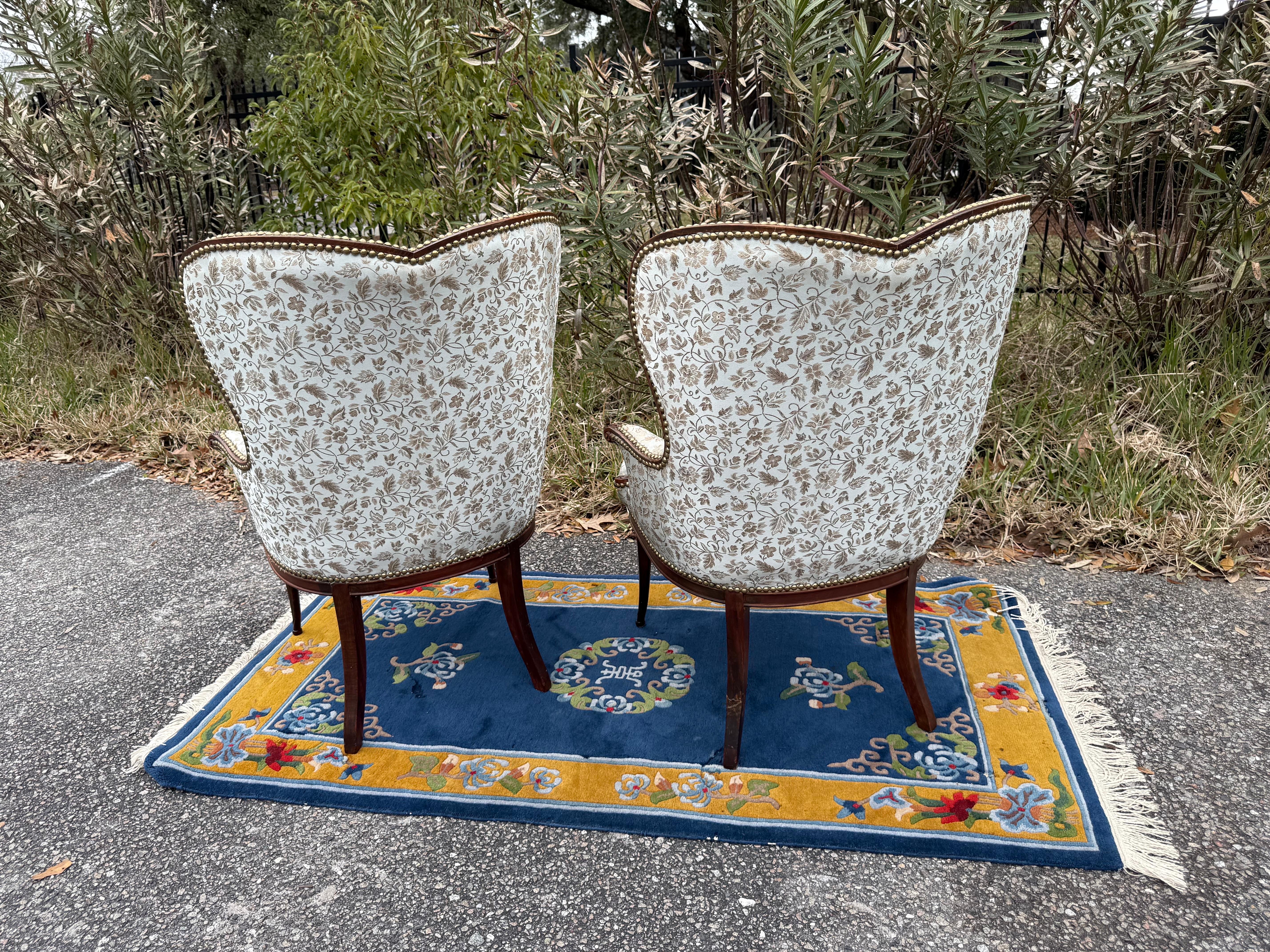 A pair of 1920s French Blue Upholstered Art Deco Fireside Chairs 12