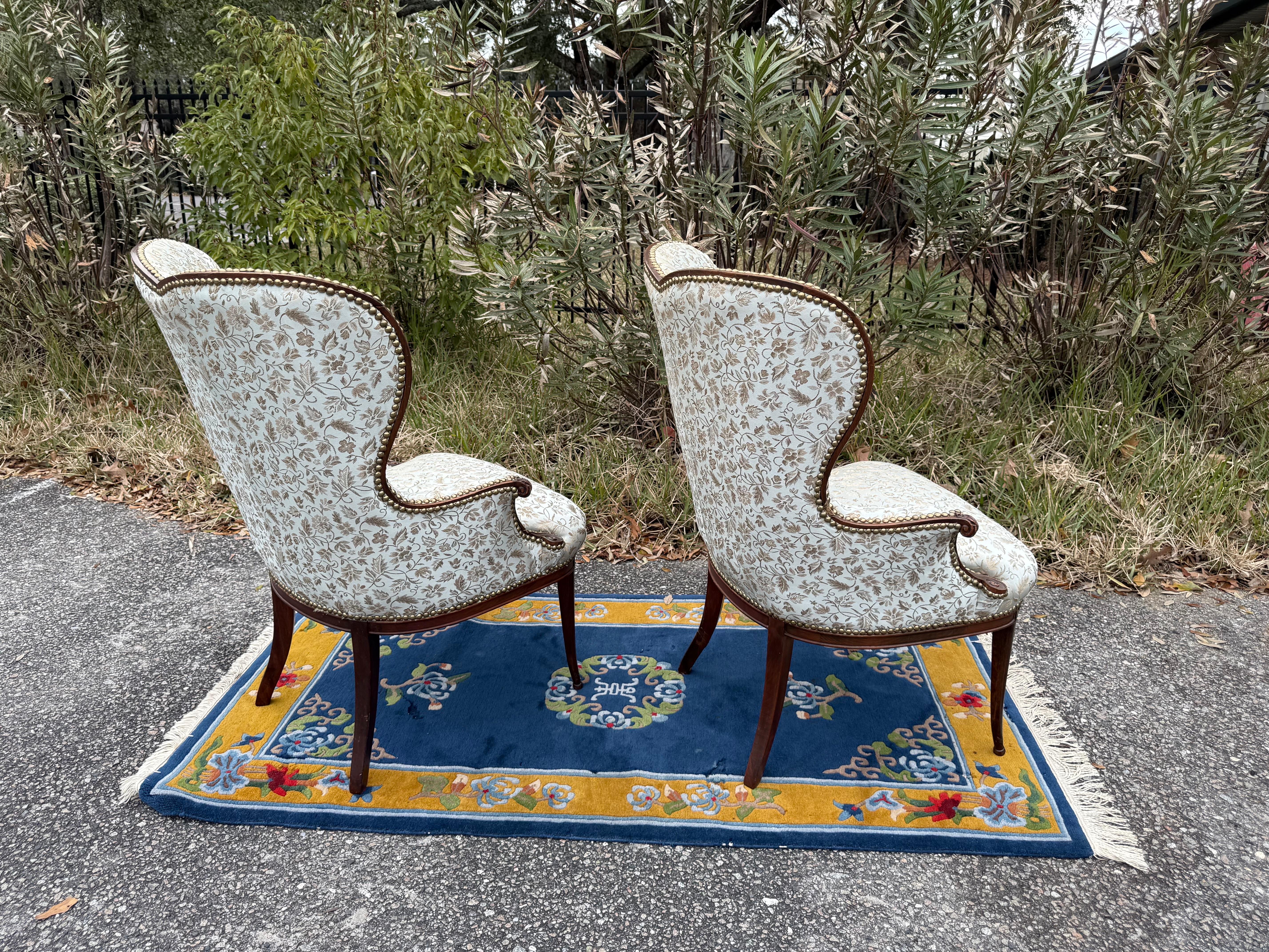 A pair of 1920s French Blue Upholstered Art Deco Fireside Chairs 13