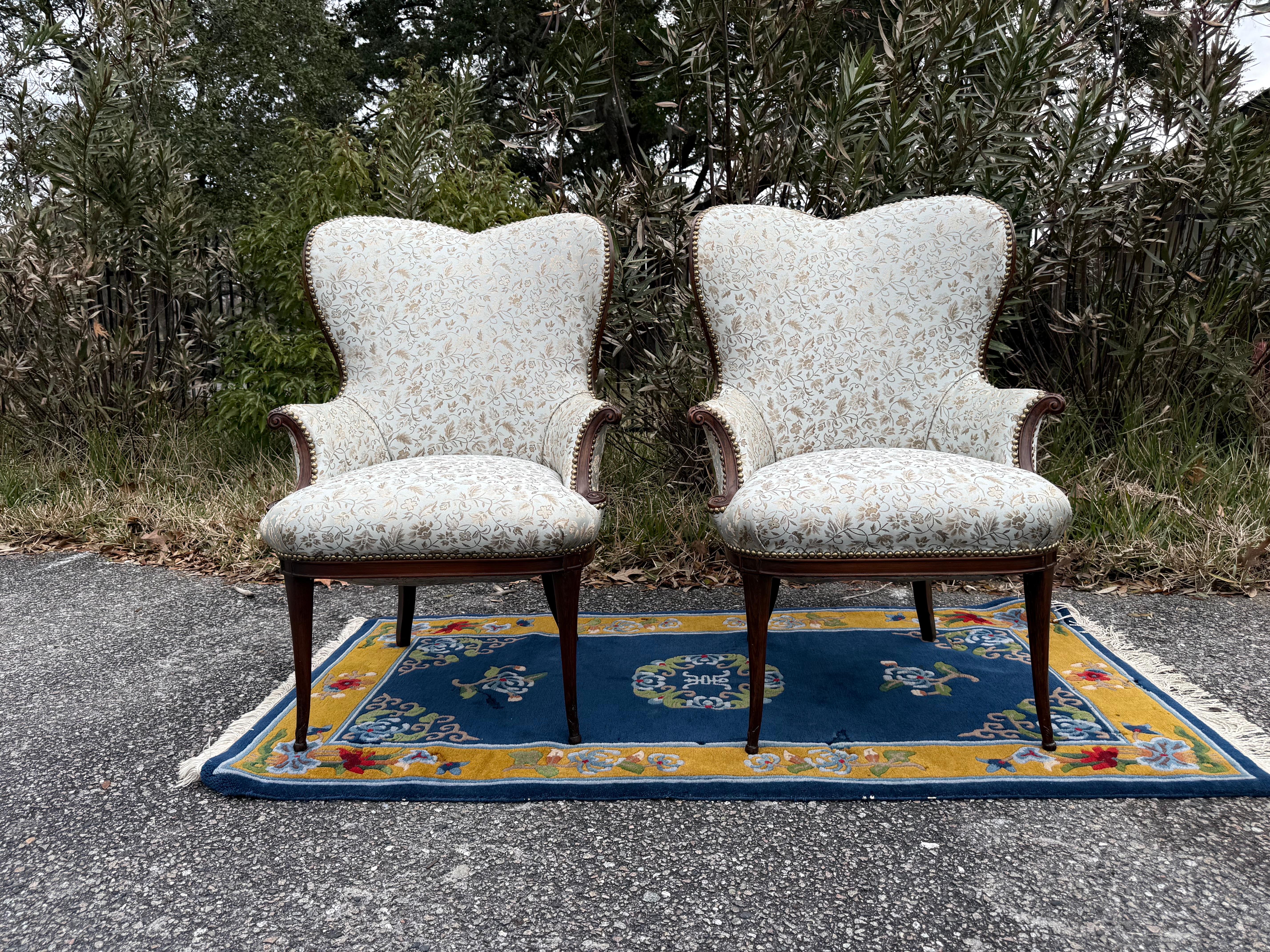 20th Century A pair of 1920s French Blue Upholstered Art Deco Fireside Chairs