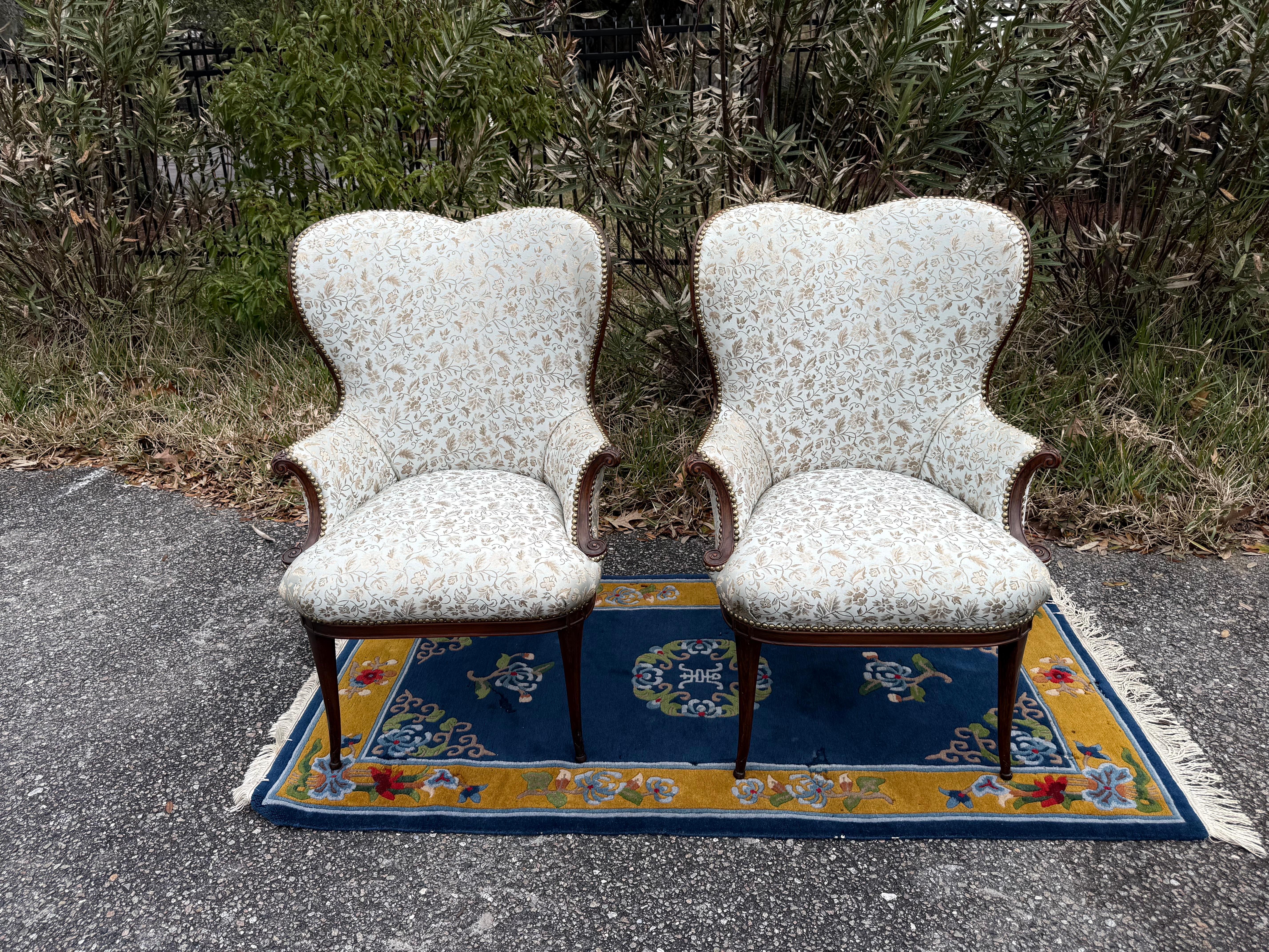 Metal A pair of 1920s French Blue Upholstered Art Deco Fireside Chairs