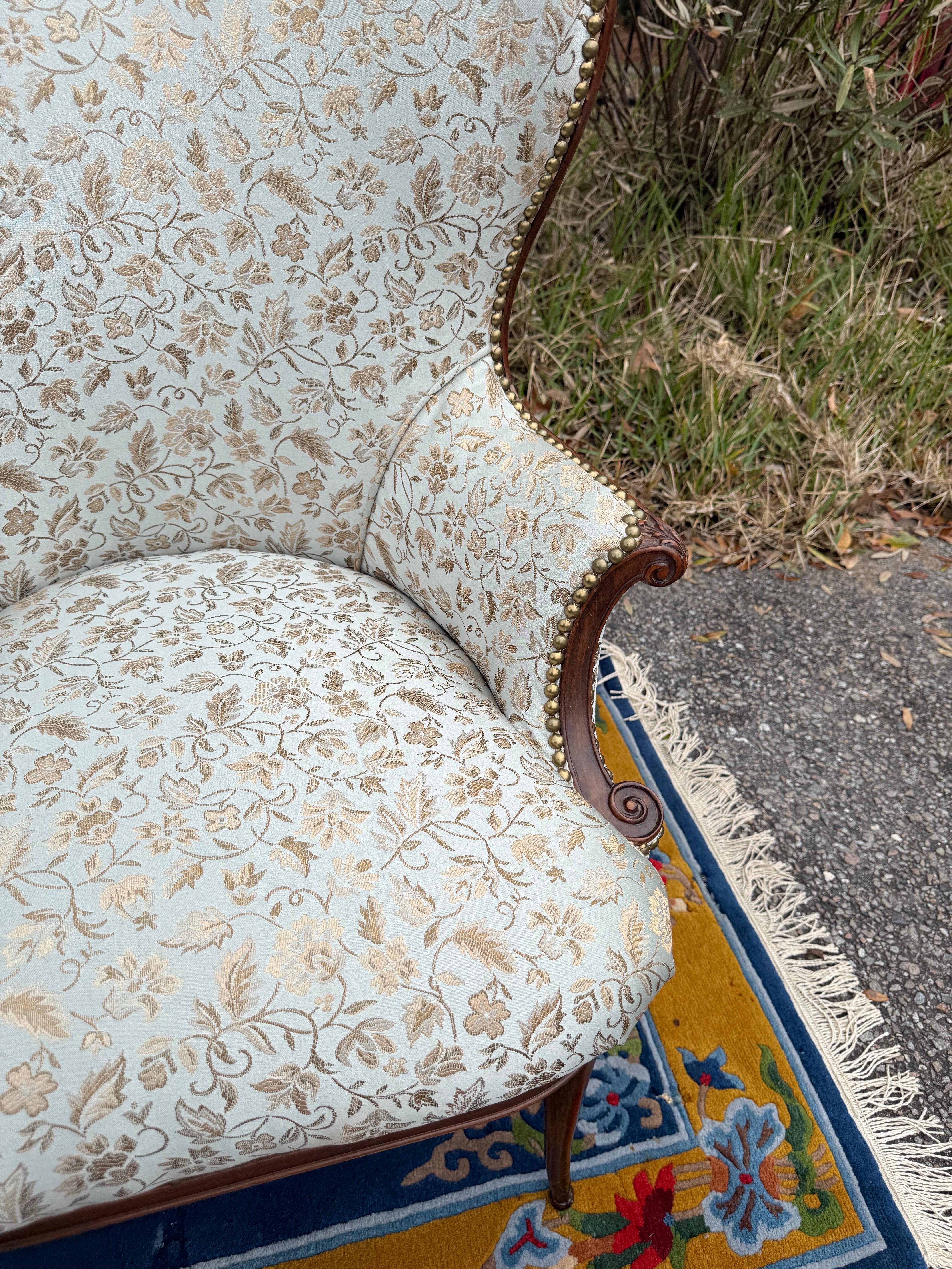 A pair of 1920s French Blue Upholstered Art Deco Fireside Chairs 3
