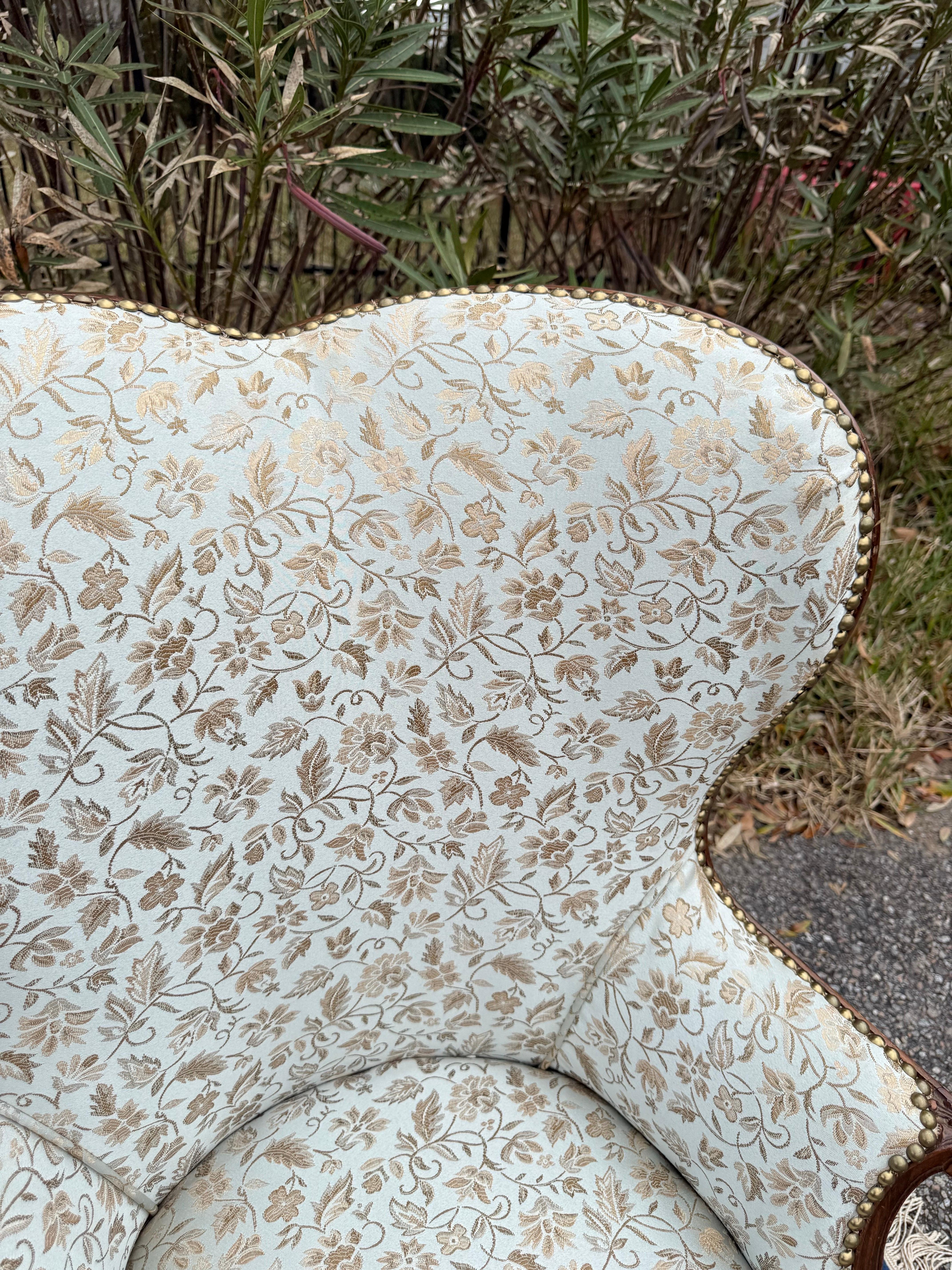 A pair of 1920s French Blue Upholstered Art Deco Fireside Chairs 4