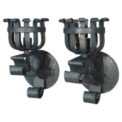 A Pair of 1920s Wrought Iron Wall Sconces from Mallorca, Spain