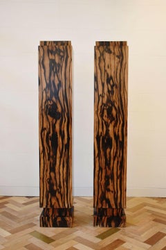 Pair of 1930's Art Deco Calamander Wood Veneered Plinths Stands / Columns
