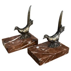 Vintage A pair of 1930s Art Deco Marble and Metal French Bird Bookends