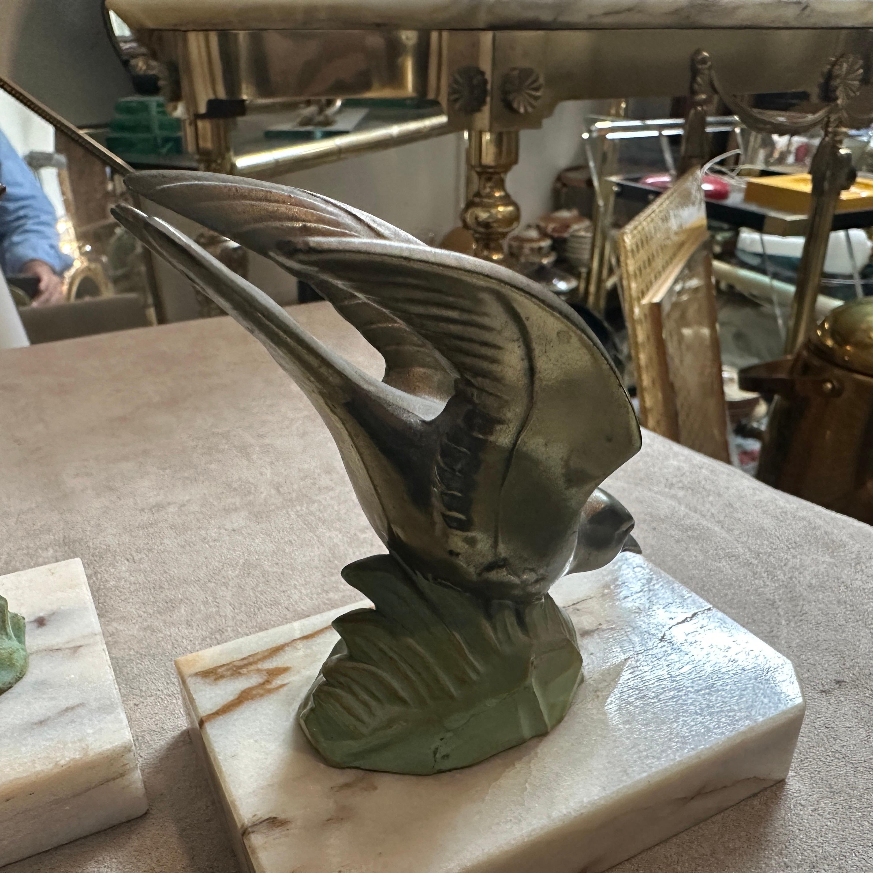 A pair of 1930s Art Deco Metal and Marble Birds French Bookends 3