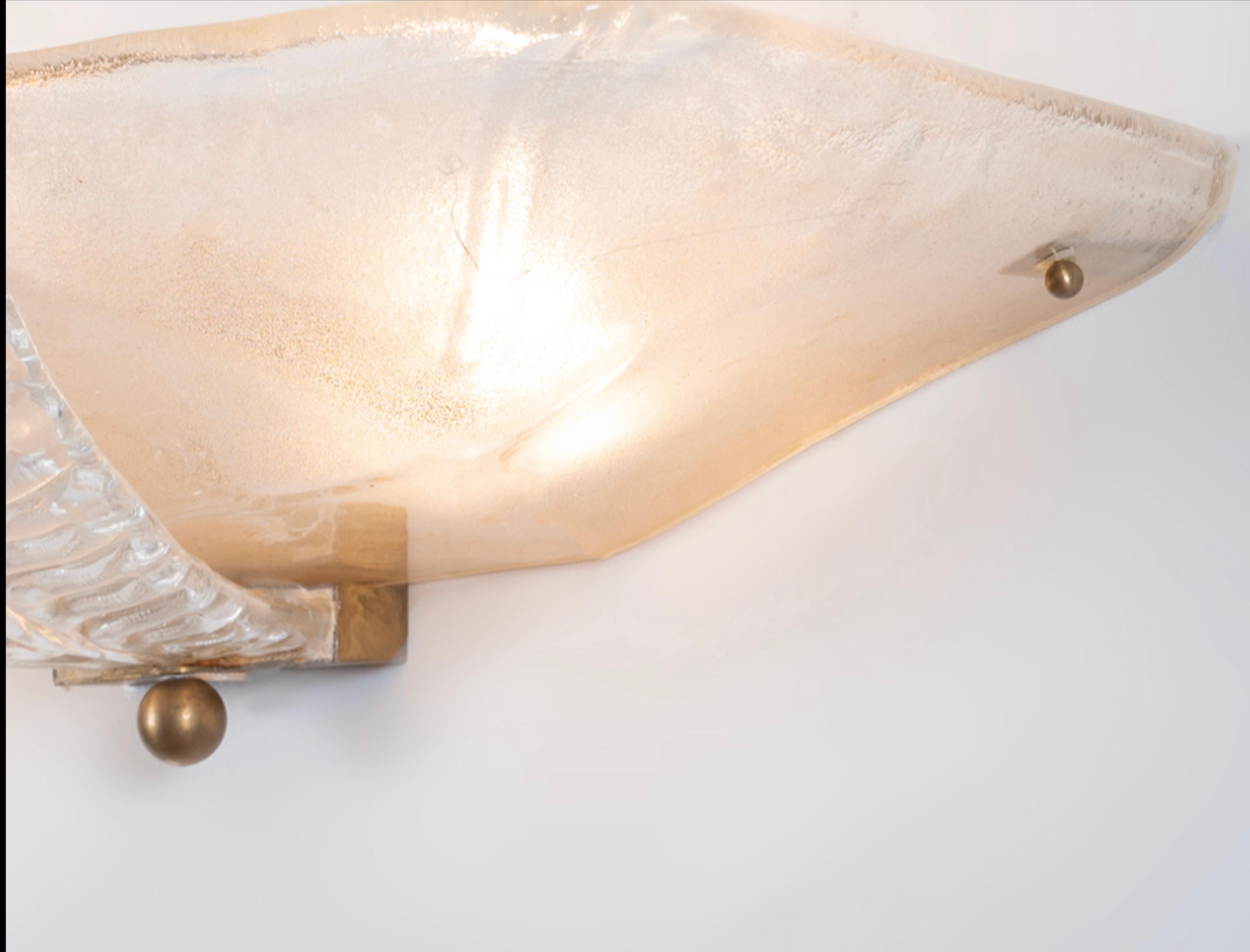 Brass A pair of 1930s Art Deco Murano Glass Huge Wall Sconces by Ercole Barovier For Sale