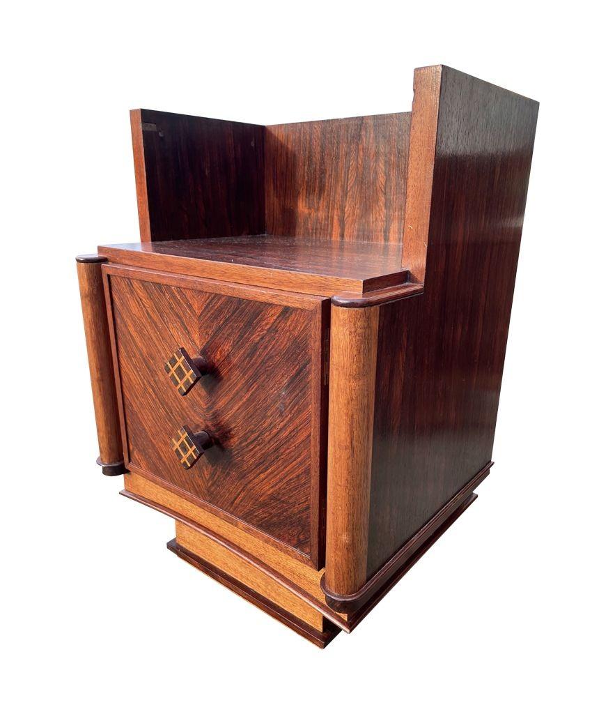 Pair of 1930s Art Deco Walnut Bedside Table with Marquetry Detail 6