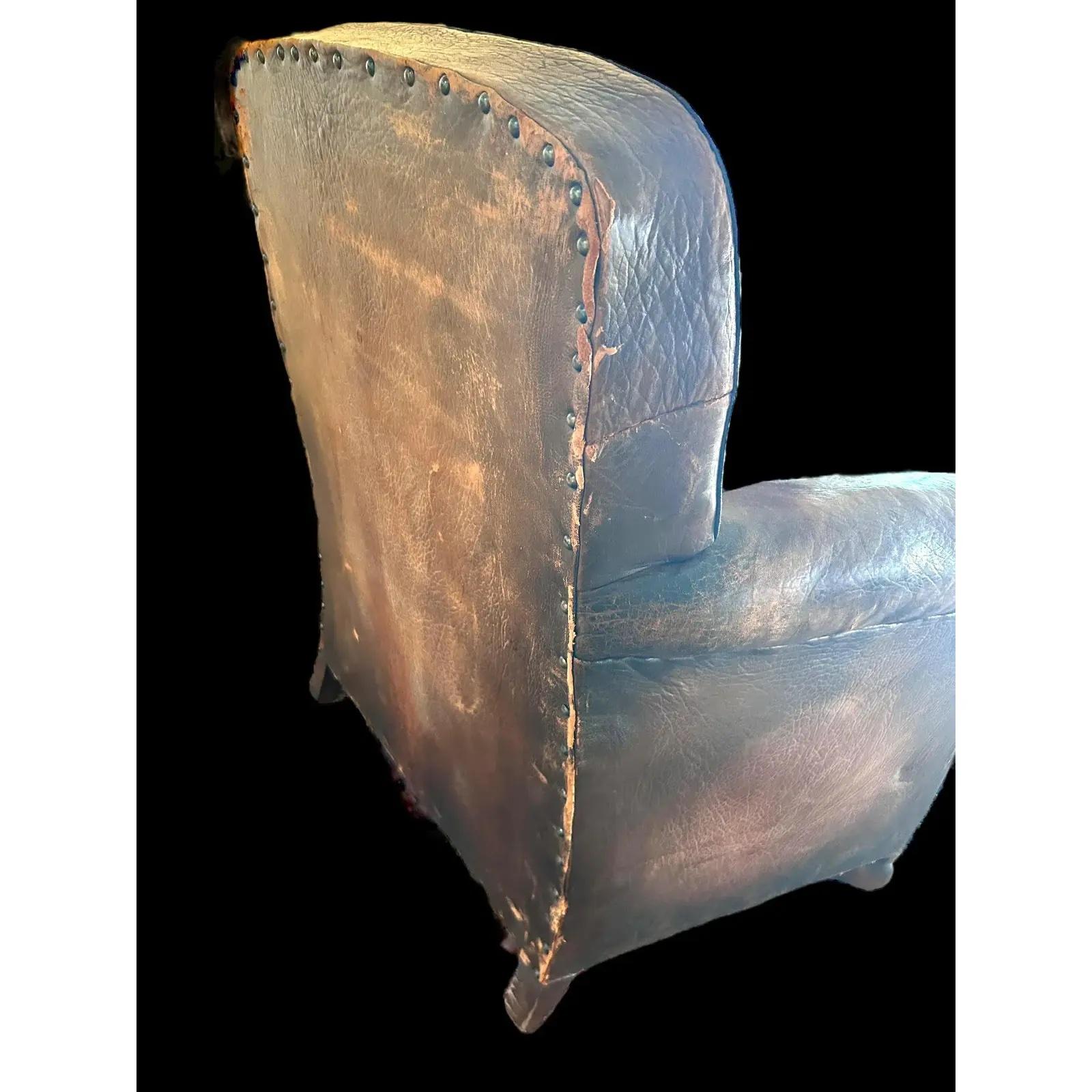 A Pair of 1930's French Art Deco Leather Low Club Chairs im Angebot 4