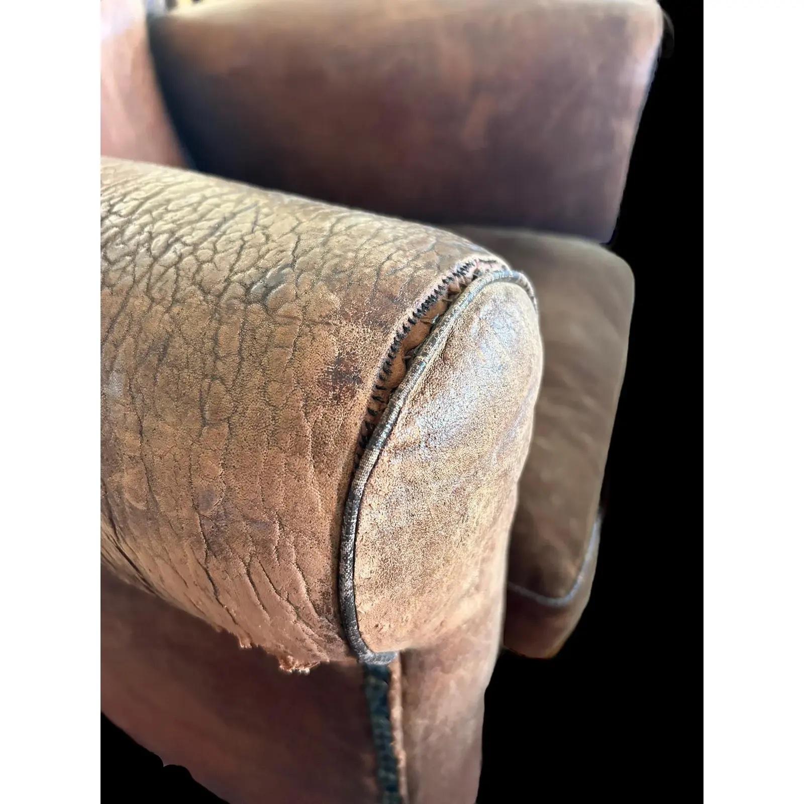 A Pair of 1930's French Art Deco Leather Low Club Chairs im Angebot 2