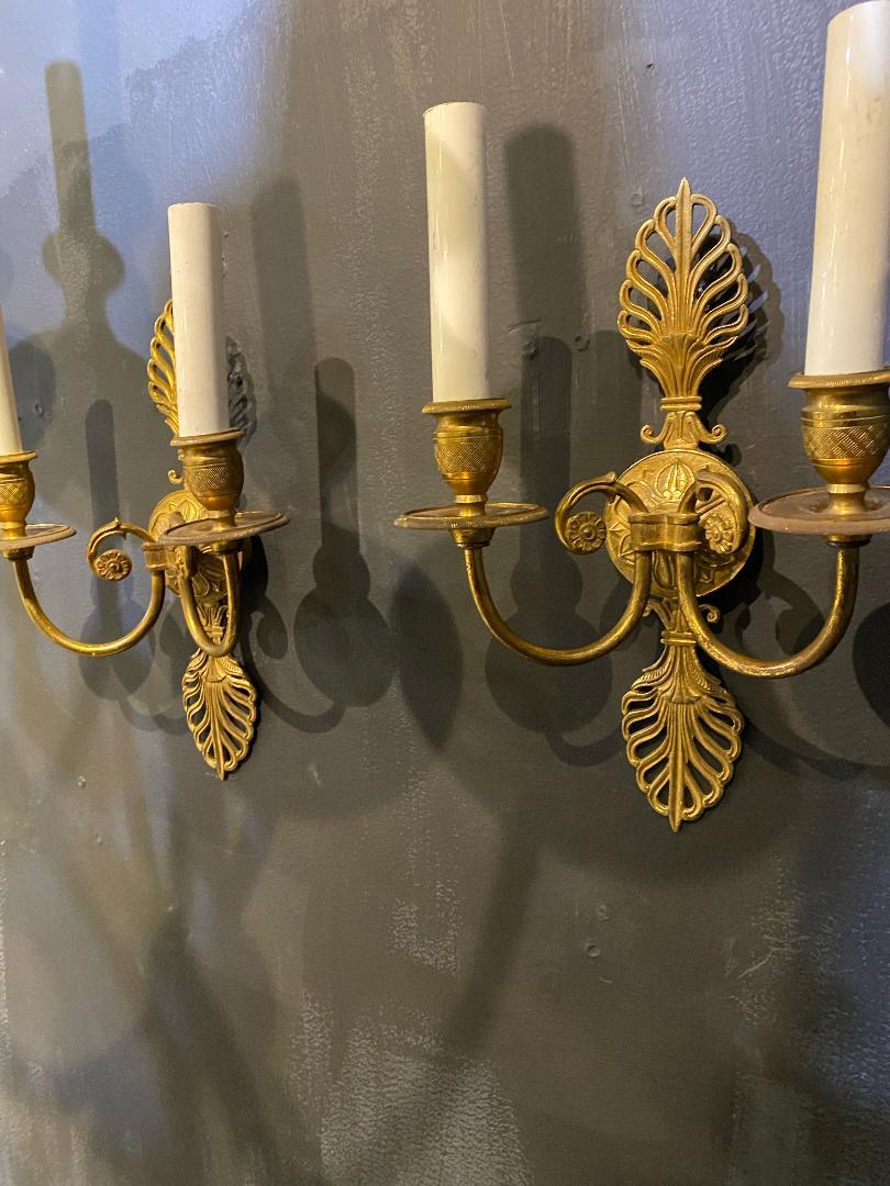 1930's French Empire Gilt Bronze Sconces In Good Condition For Sale In New York, NY