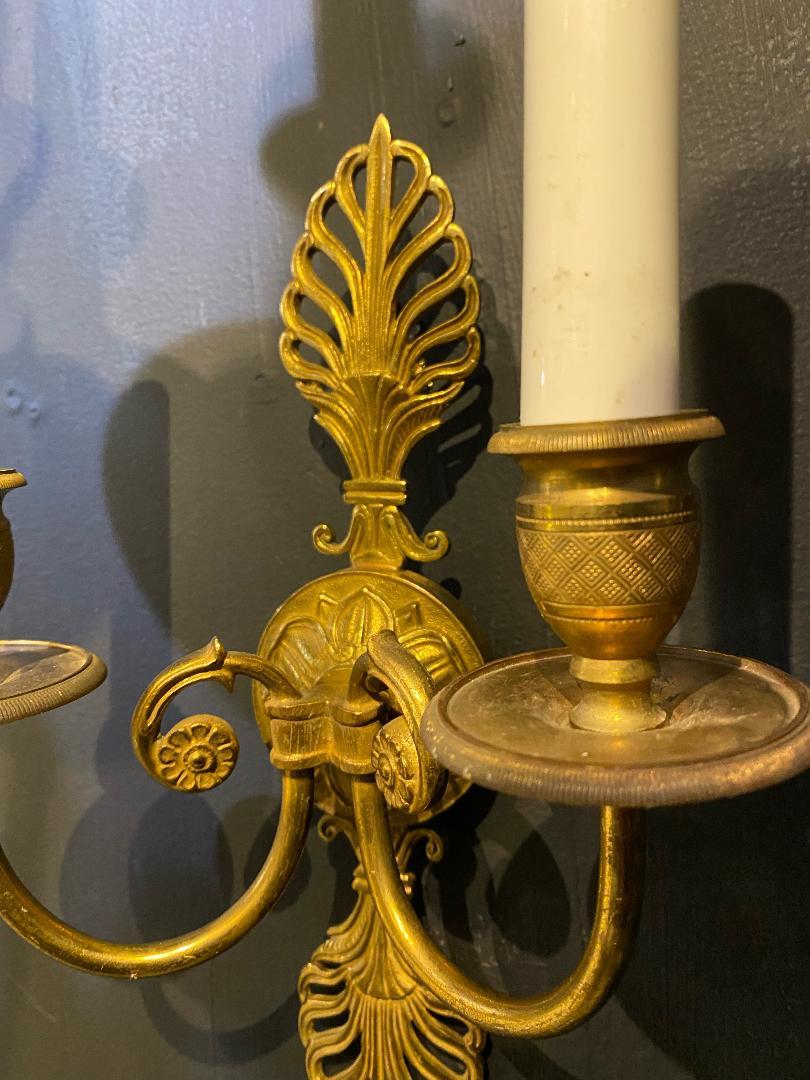 Mid-20th Century 1930's French Empire Gilt Bronze Sconces For Sale