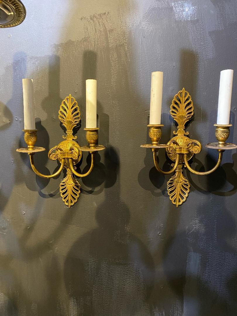 1930's French Empire Gilt Bronze Sconces For Sale 2