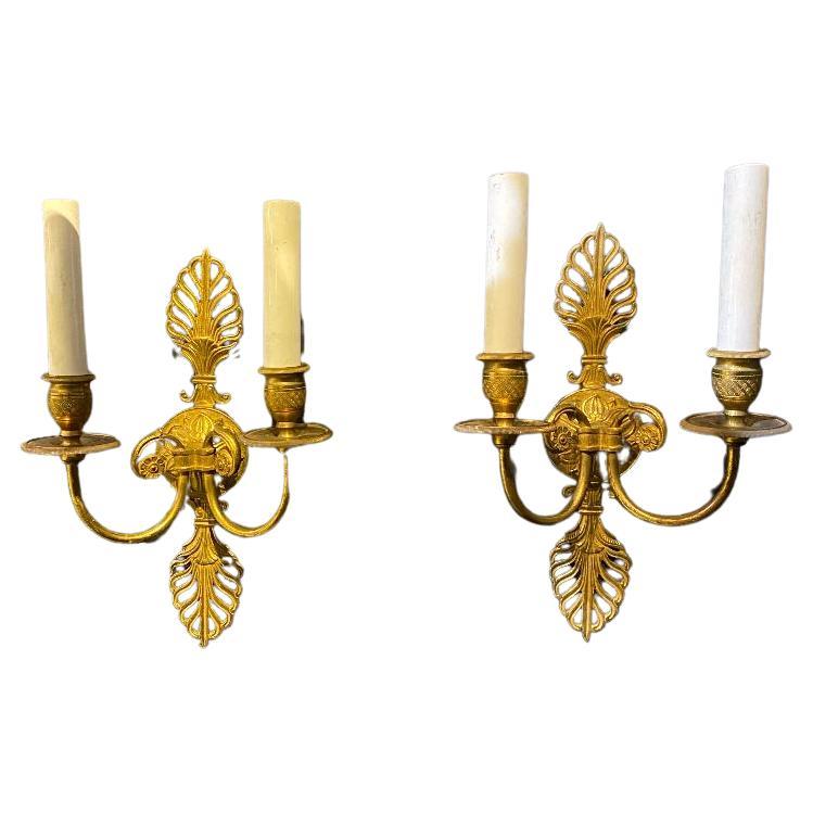 1930's French Empire Gilt Bronze Sconces For Sale