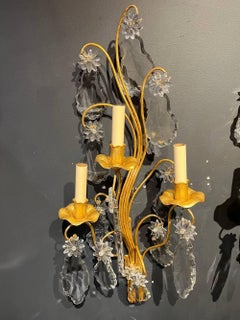 Pair of French Bagues Style Large 3 Lights Sconces with Crystals