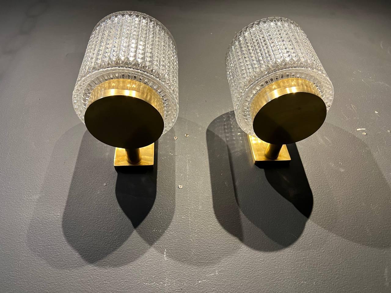 1930's French Large Cut Crystal Sconces with Interior Light In Good Condition For Sale In New York, NY