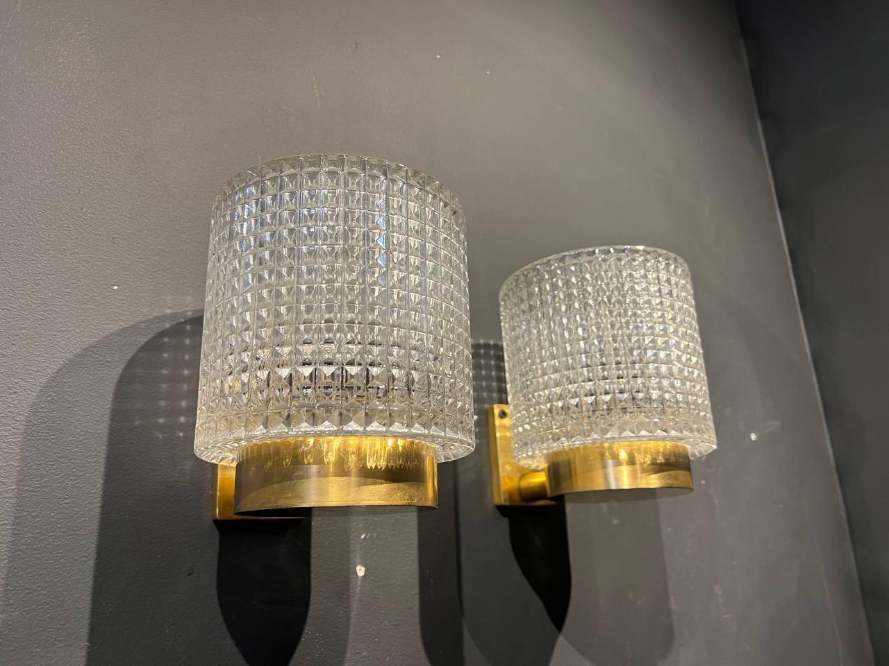 Mid-20th Century 1930's French Large Cut Crystal Sconces with Interior Light For Sale