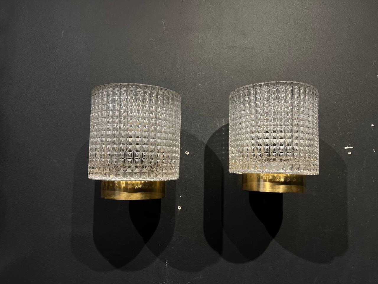 1930's French Large Cut Crystal Sconces with Interior Light For Sale 1