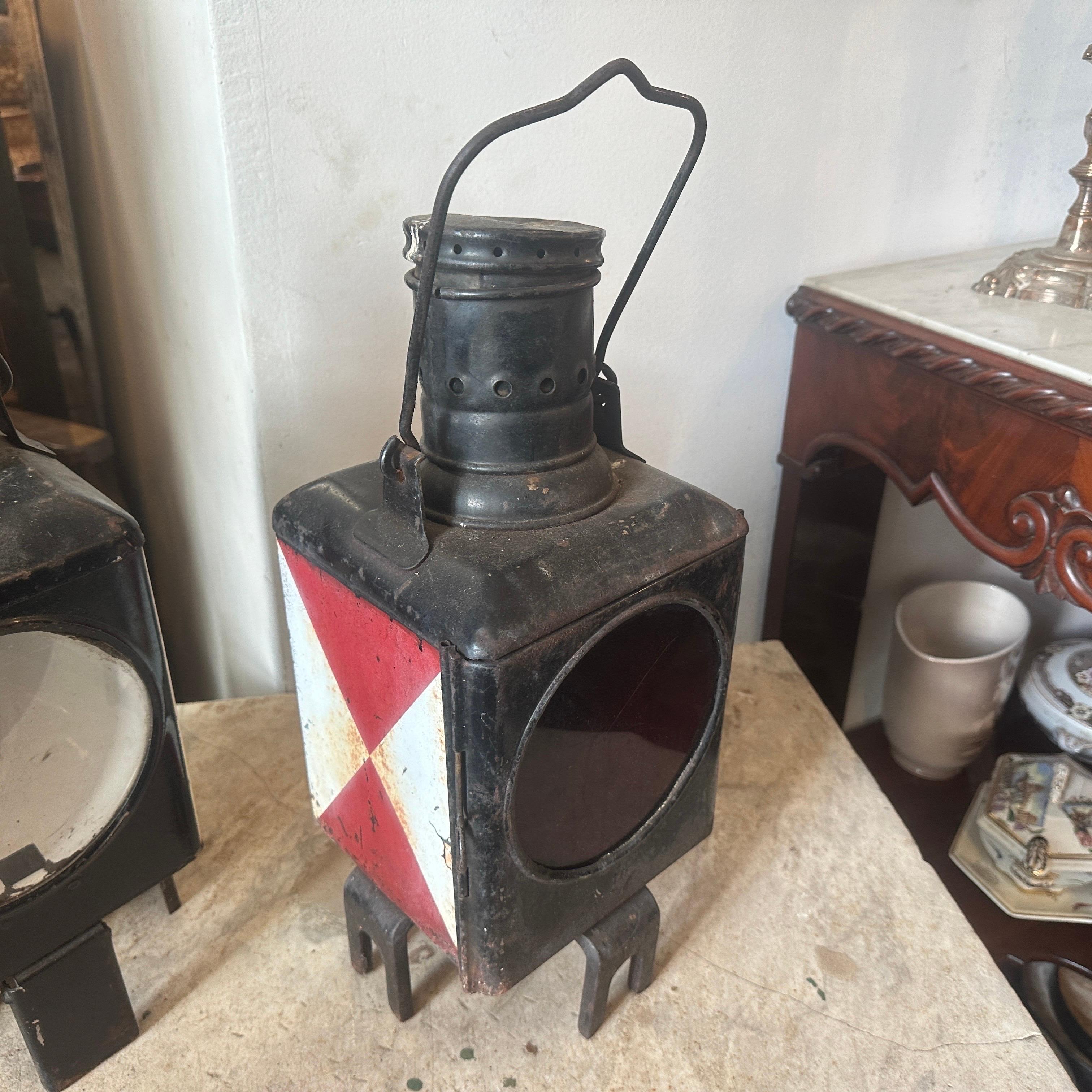 A Pair of 1930s Iron and Glass Germain Railways Lanterns  4