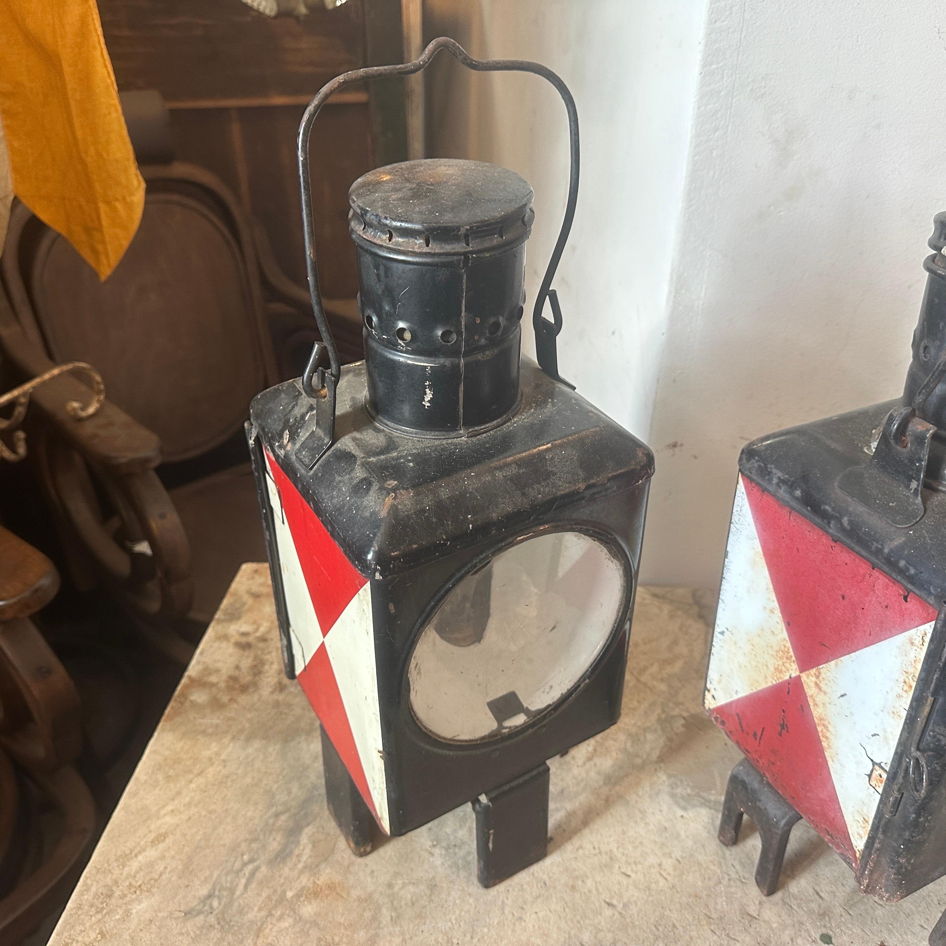 A Pair of 1930s Iron and Glass Germain Railways Lanterns  3