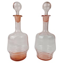 Vintage A Pair of 1930s Italian Peach Pink Decanter / Bottle in Handblown Glass