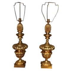 Pair of 1930s Period Gilt Brass Lamps