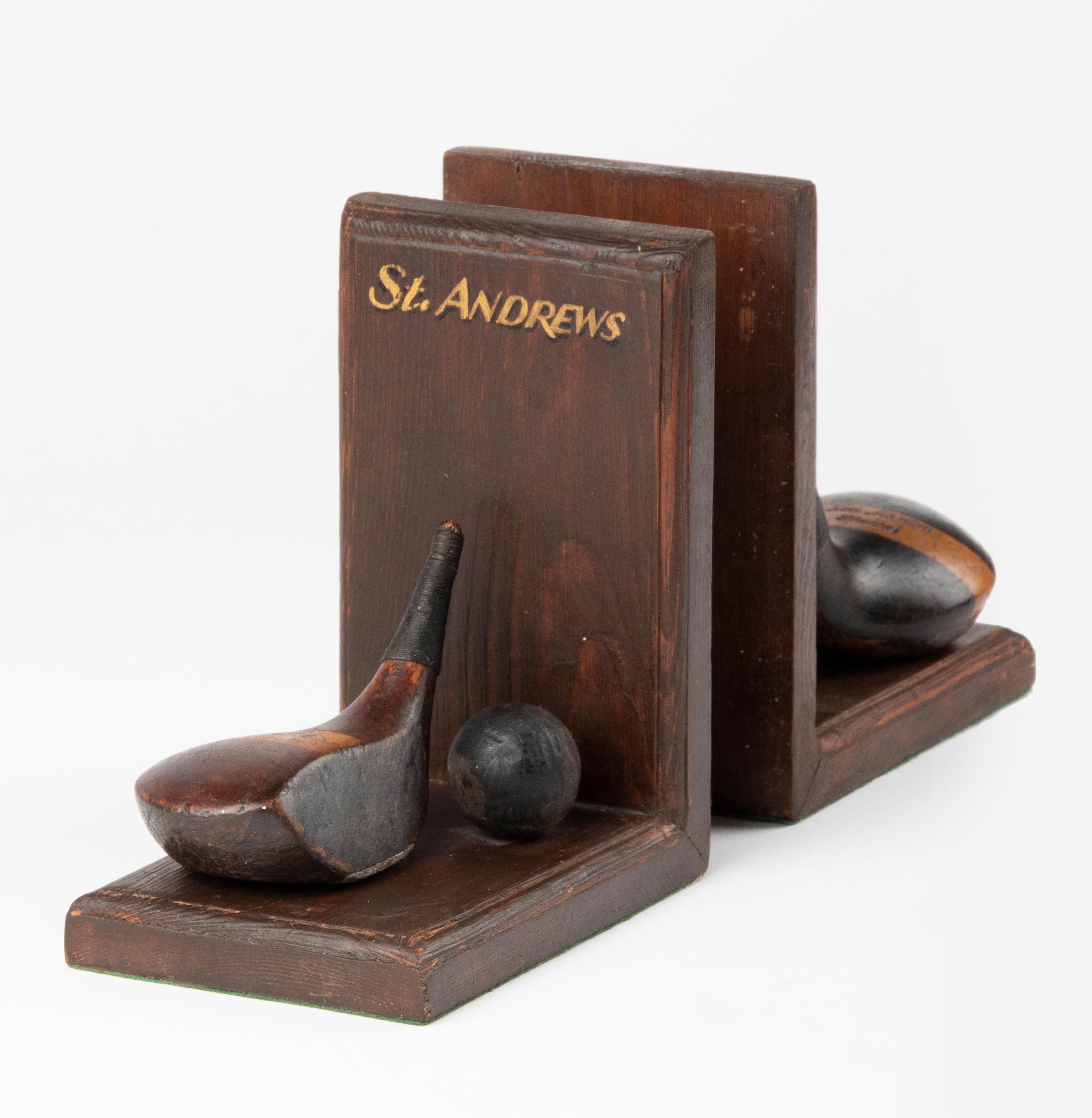 Pair of 1930's Pine Wood Bookends from Golf Club Saint Andrews 4