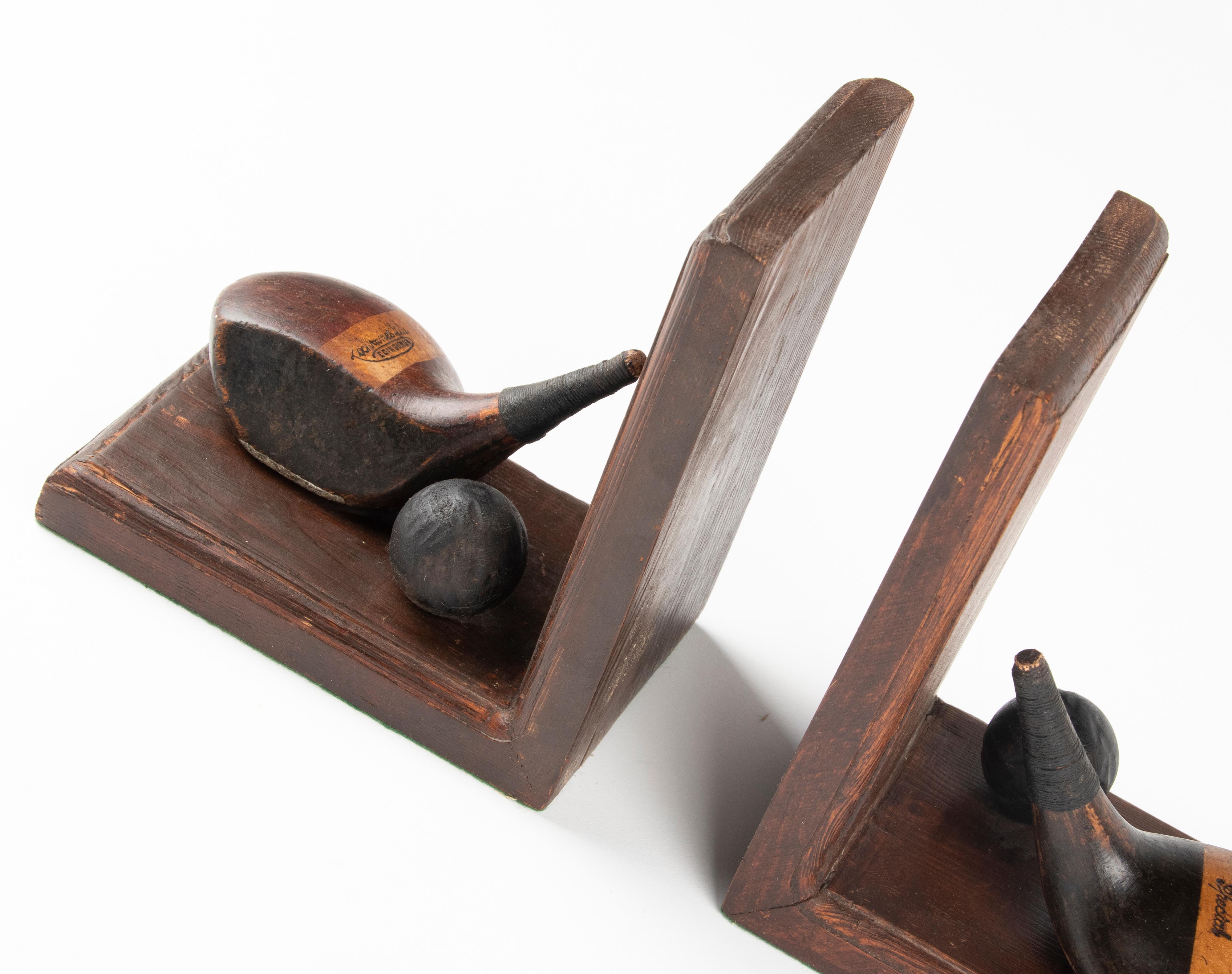 Pair of 1930's Pine Wood Bookends from Golf Club Saint Andrews 7