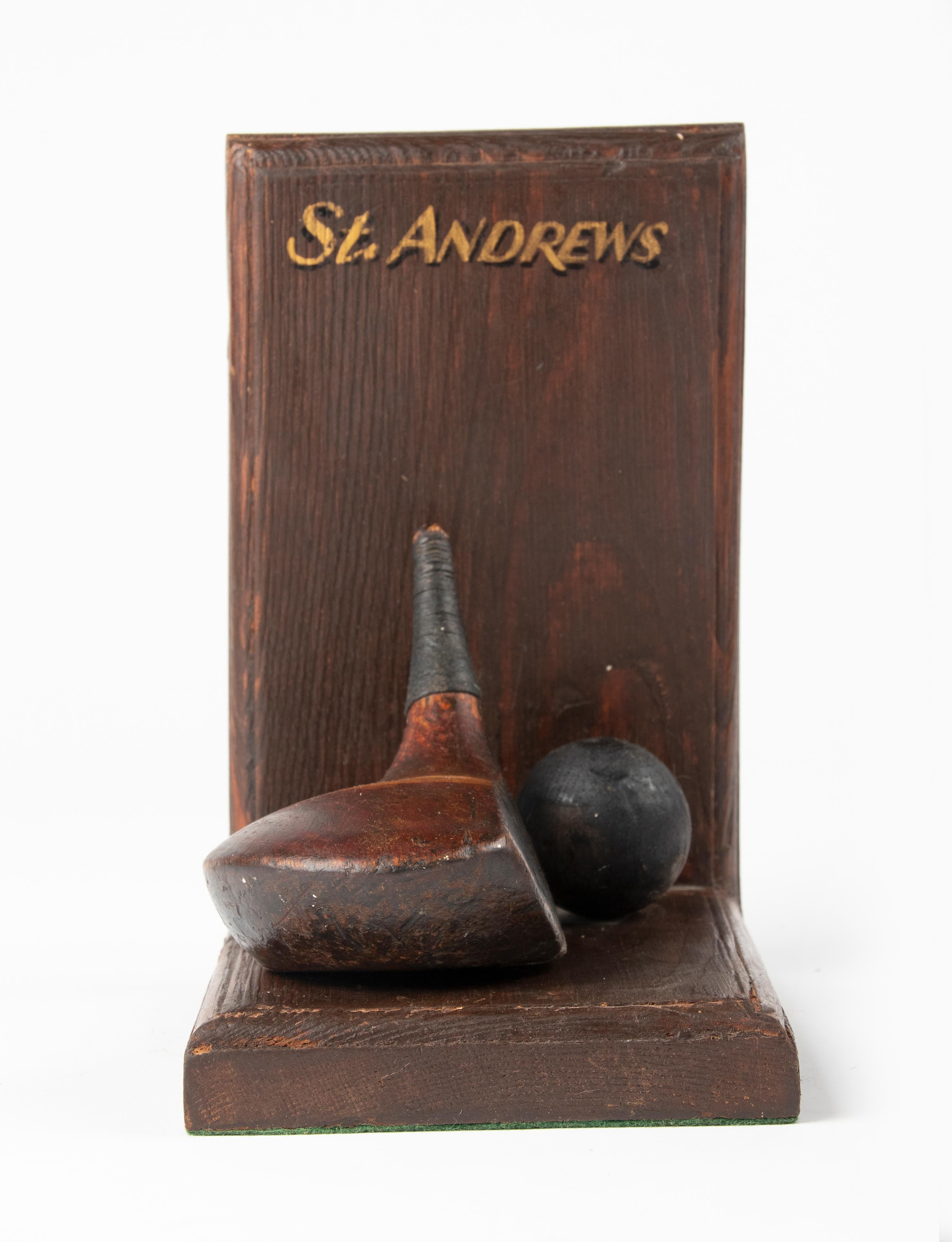 Pair of 1930's Pine Wood Bookends from Golf Club Saint Andrews 10