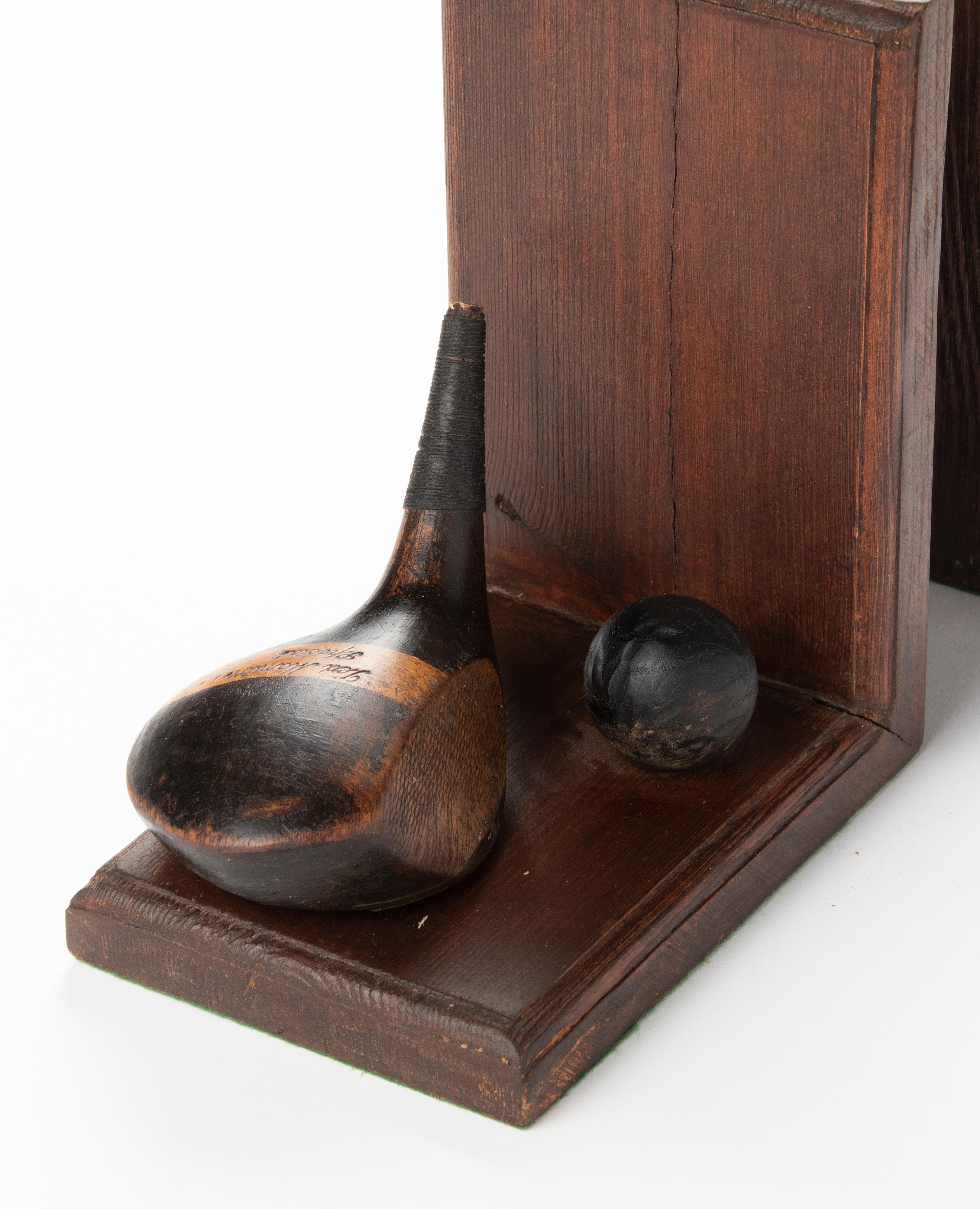 Pair of 1930's Pine Wood Bookends from Golf Club Saint Andrews 11