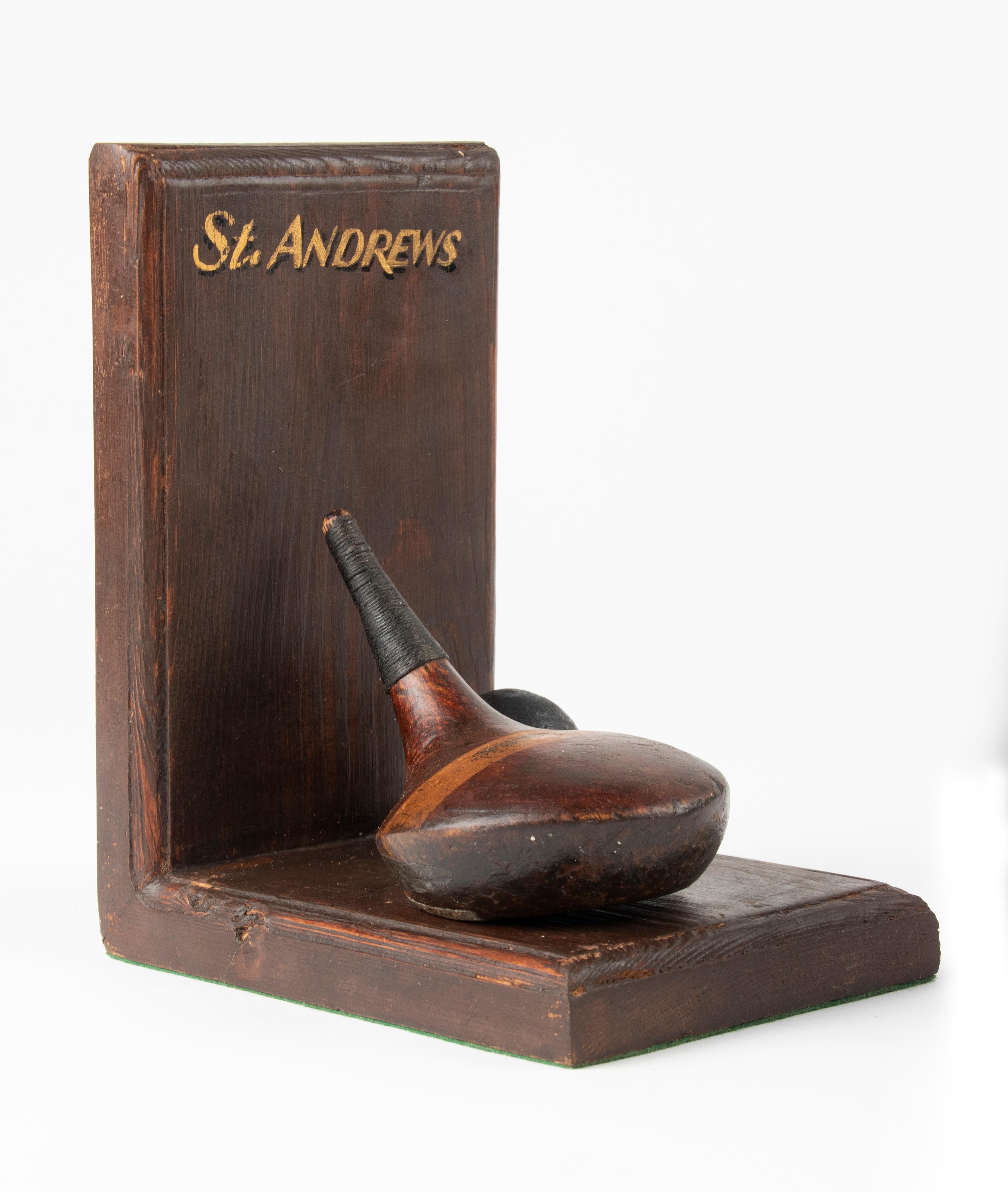Hand-Crafted Pair of 1930's Pine Wood Bookends from Golf Club Saint Andrews