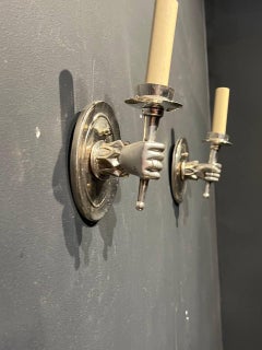 1930's French Silver Plated Arm Sconces with One Light