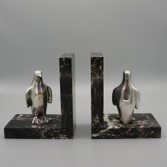 A pair of 1930's Silvered Bronze Penguin Bookends