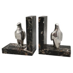A pair of 1930's Silvered Bronze Penguin Bookends