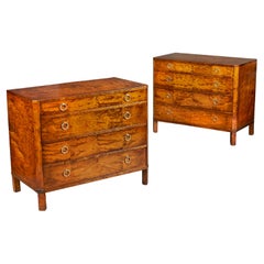 Pair of 1930s Swedish Tiger Birch Cabinets by Axel Larsson