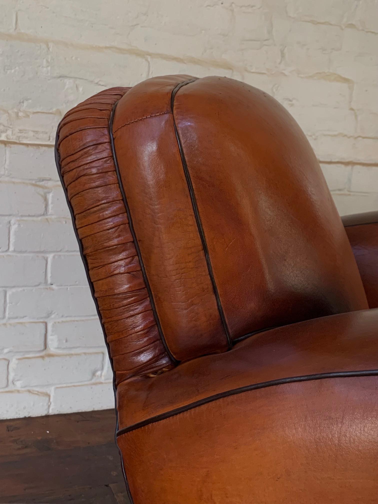 A Pair of 1940’s French Leather club Chairs, La Crème de la Crème  For Sale 7