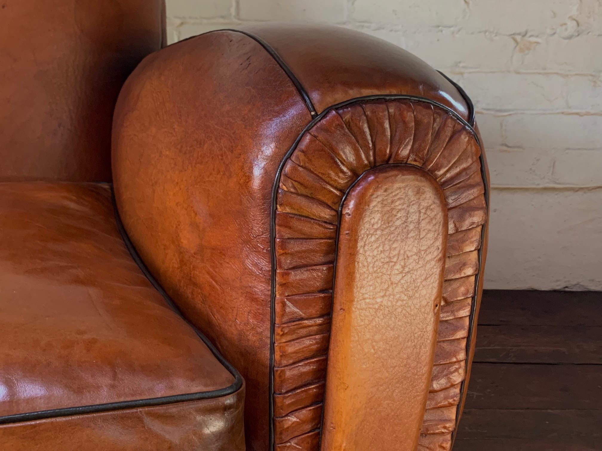 A Pair of 1940’s French Leather club Chairs, La Crème de la Crème  For Sale 8