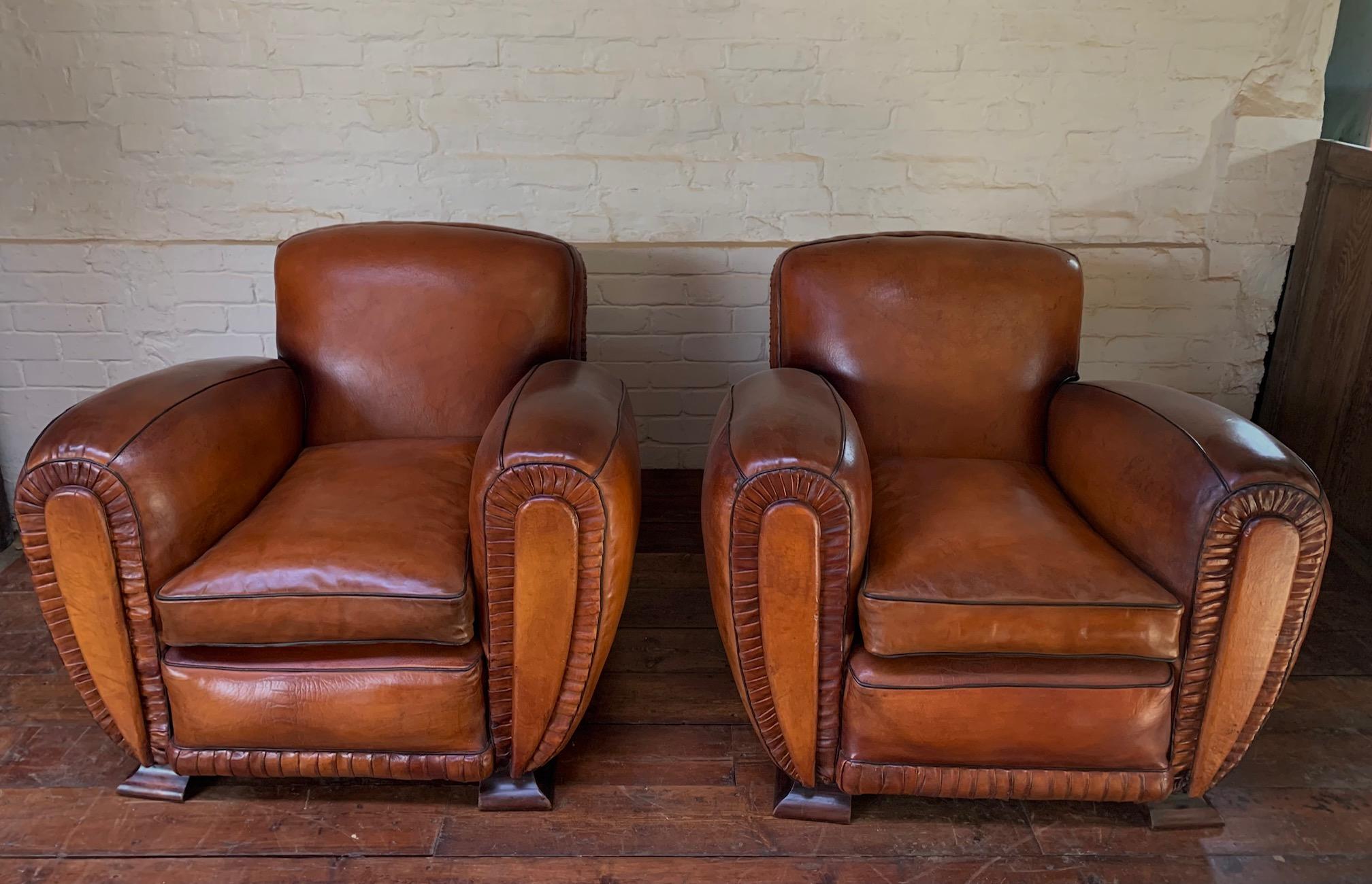 A Pair of 1940’s French Leather club Chairs, La Crème de la Crème  For Sale 10