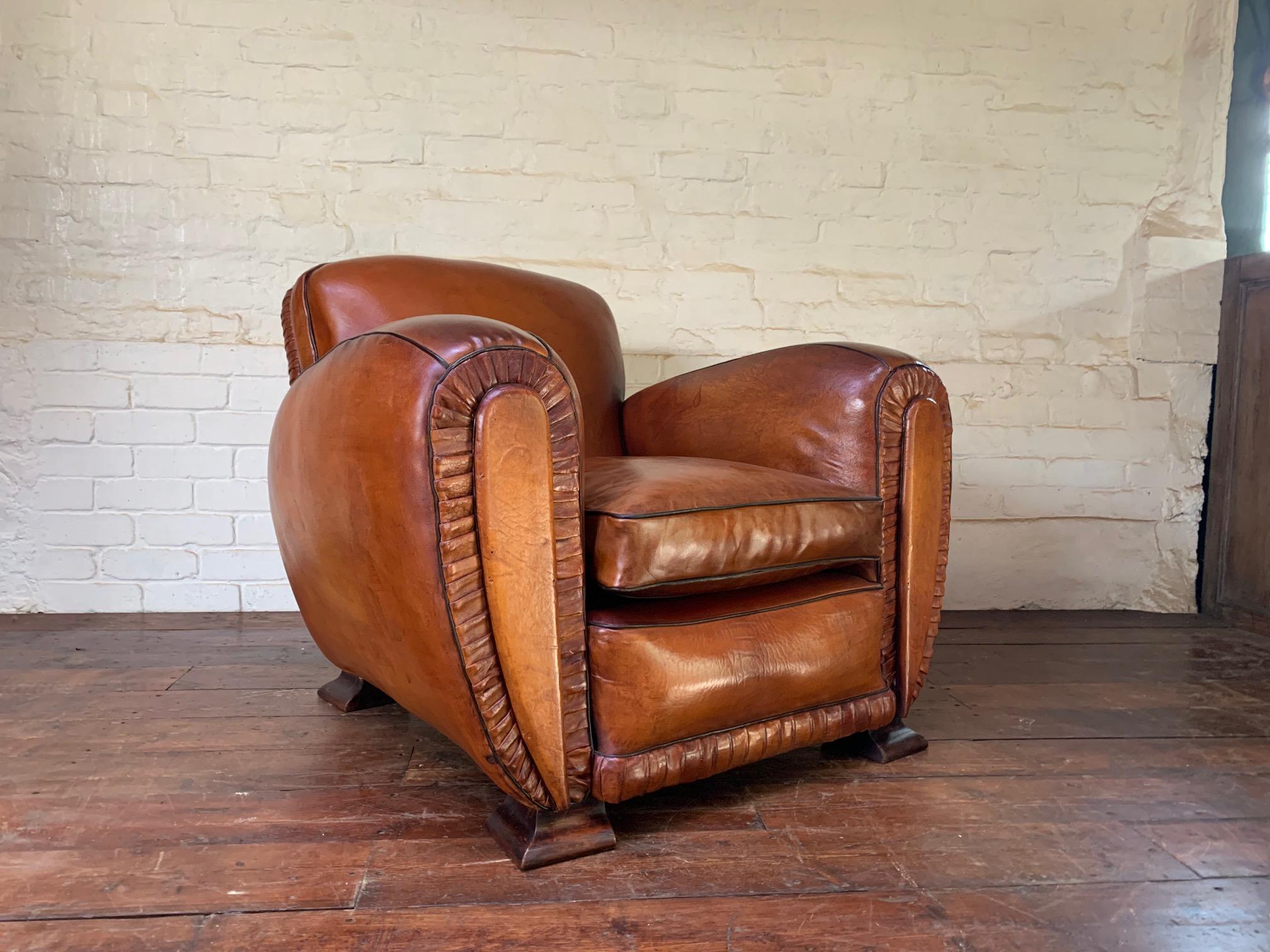 A Pair of 1940’s French Leather club Chairs, La Crème de la Crème  For Sale 12