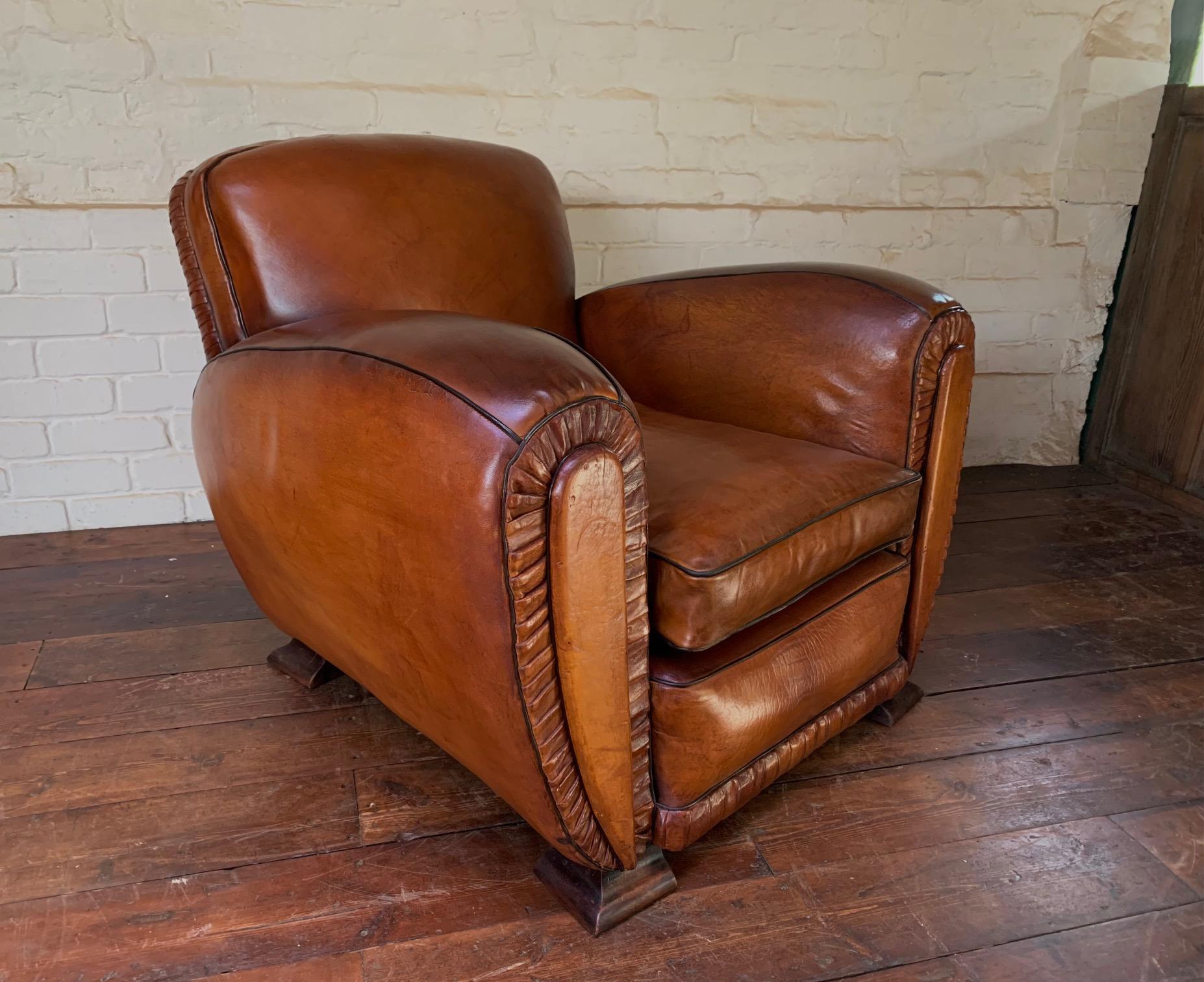 A Pair of 1940’s French Leather club Chairs, La Crème de la Crème  For Sale 13