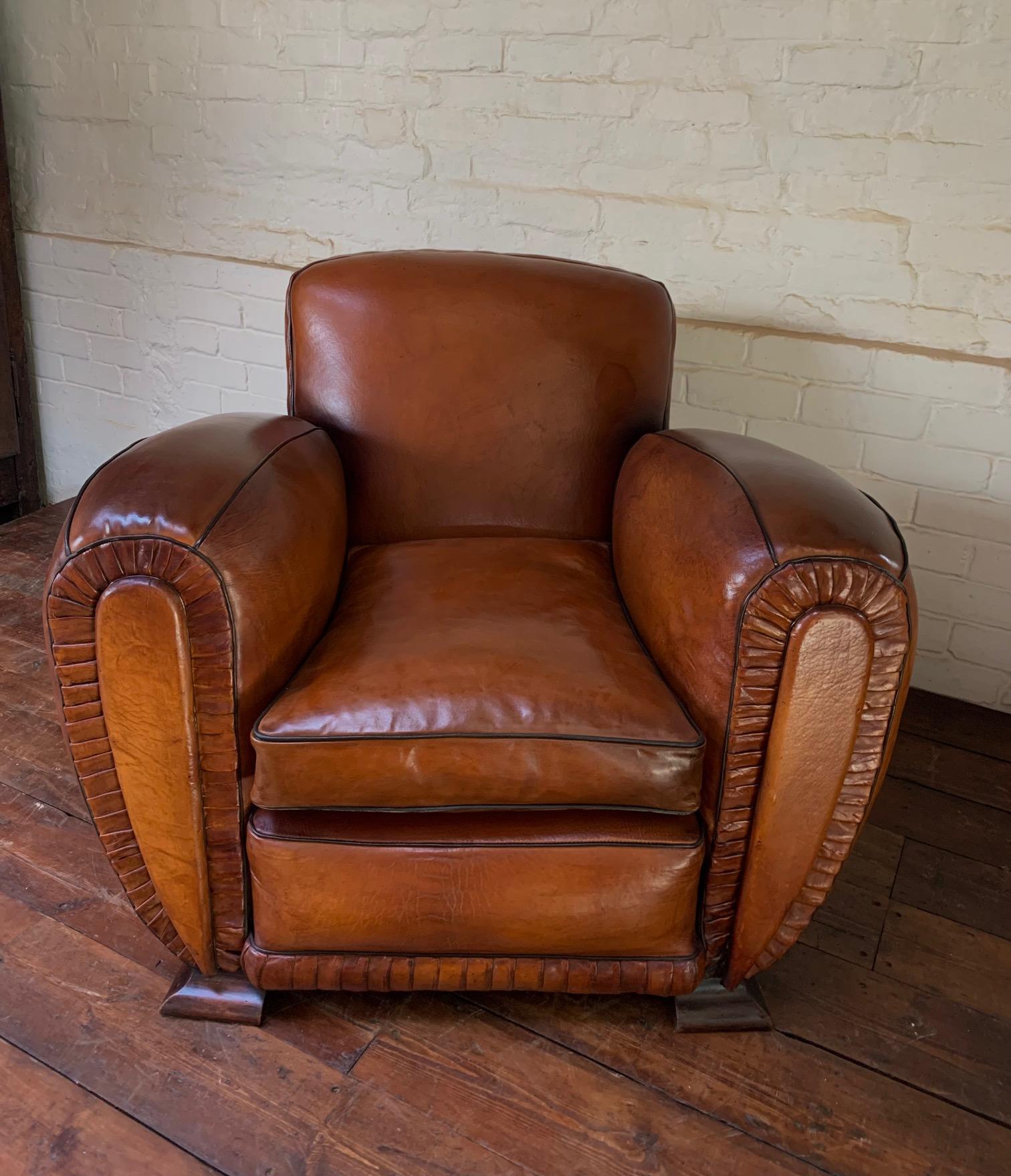 A Pair of 1940’s French Leather club Chairs, La Crème de la Crème  For Sale 14