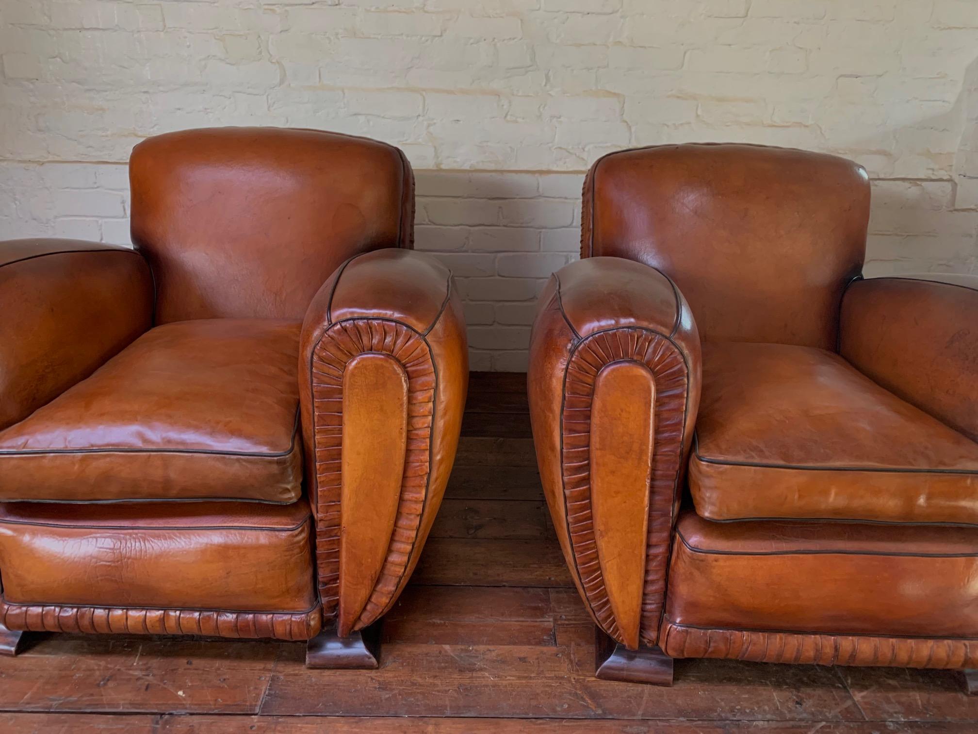 A Pair of 1940’s French Leather club Chairs, La Crème de la Crème  For Sale 15