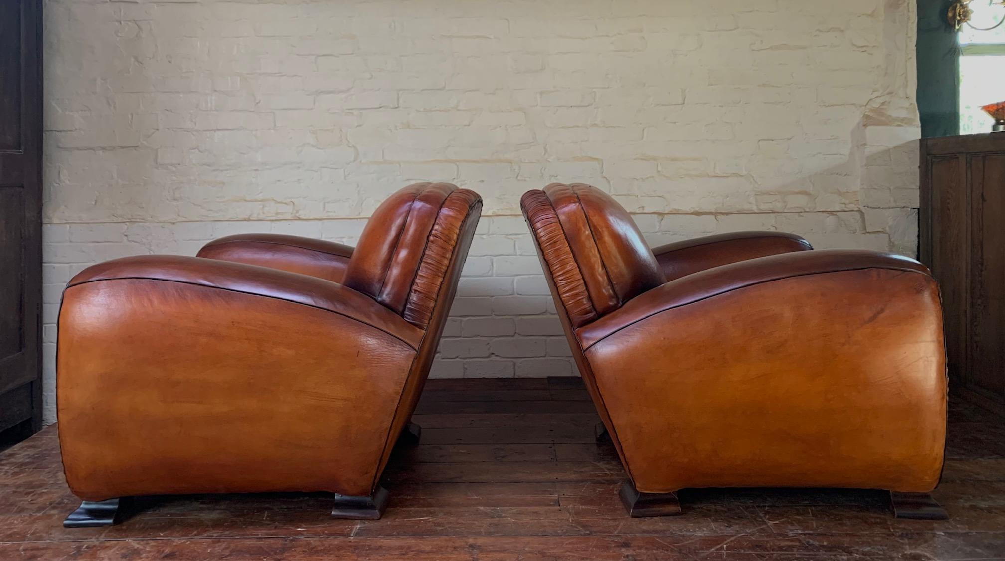 A Pair of 1940’s French Leather club Chairs, La Crème de la Crème  For Sale 1