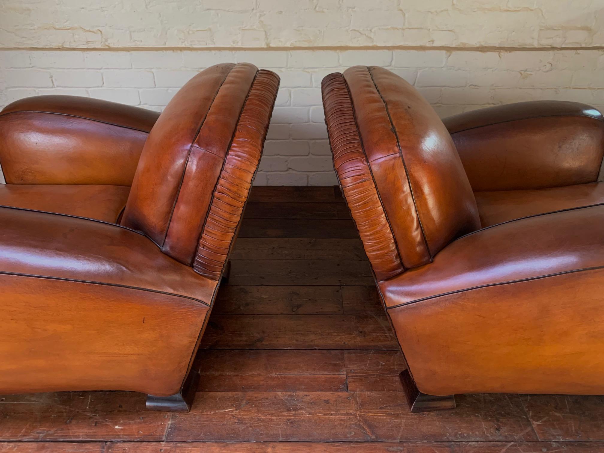 A Pair of 1940’s French Leather club Chairs, La Crème de la Crème  For Sale 2