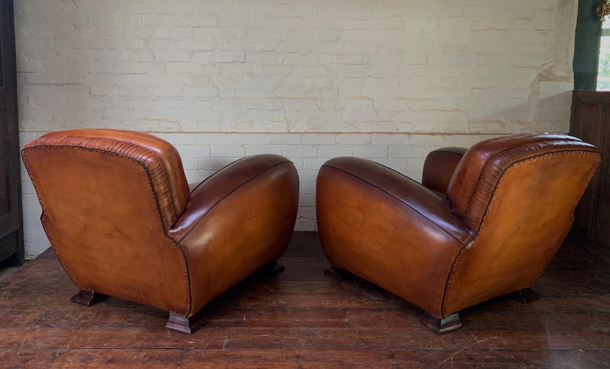 A Pair of 1940’s French Leather club Chairs, La Crème de la Crème  For Sale 3