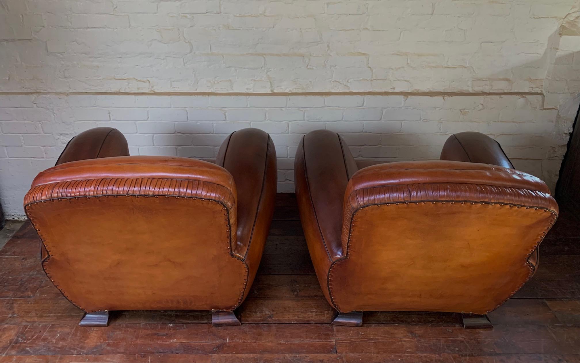 A Pair of 1940’s French Leather club Chairs, La Crème de la Crème  For Sale 4